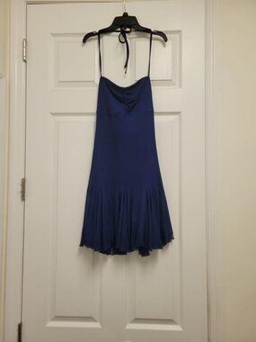 💙 Navy Blue Halter Backless Ruffle Mini Dress XS NWT